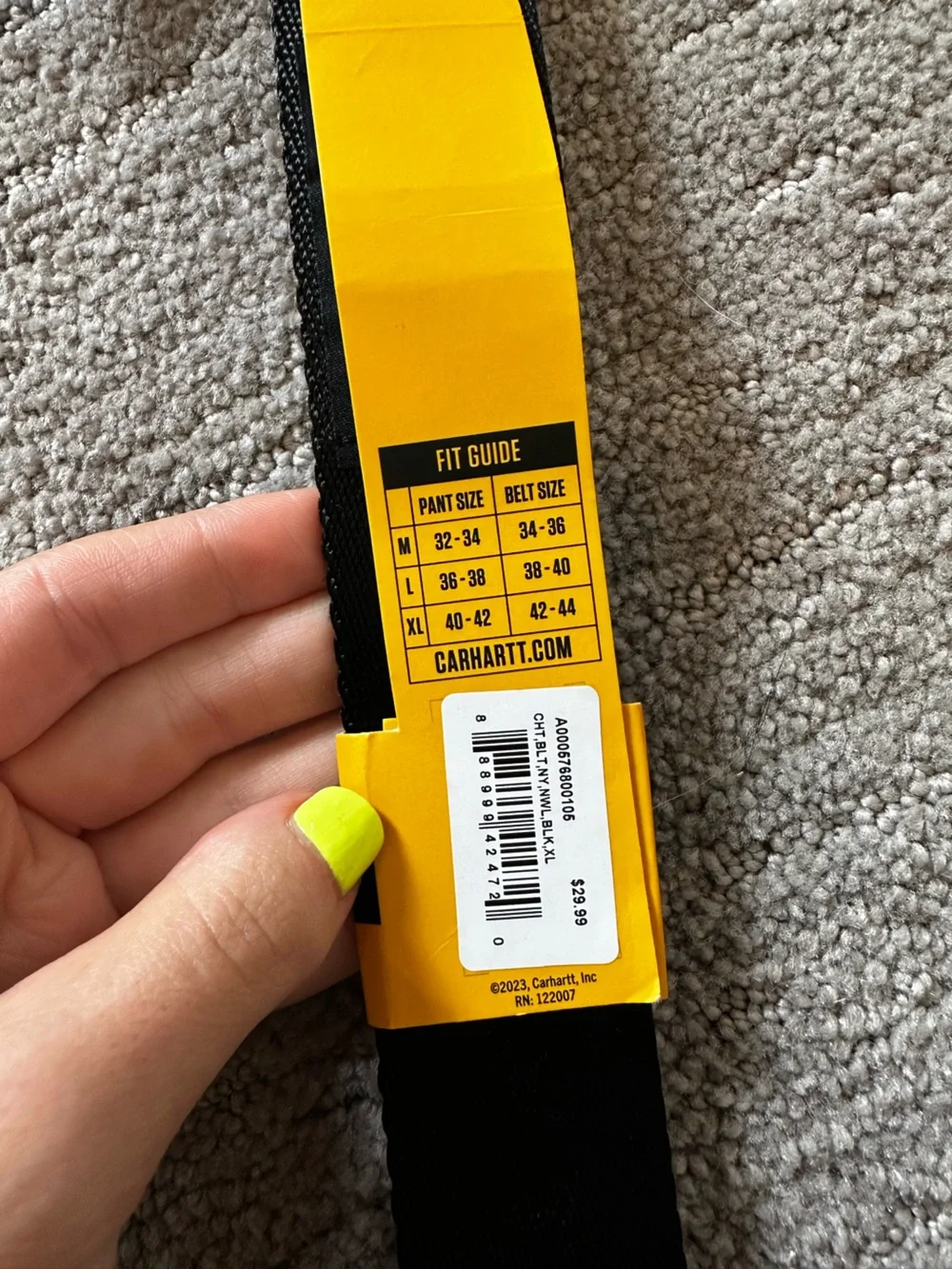 Carhartt Black Webbing Belt with Yellow Tab